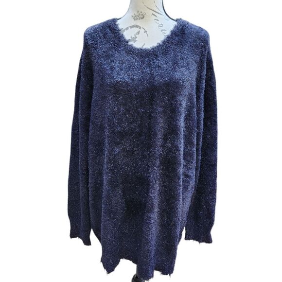 Free People NWT x‎ Sandrine Rose Metallic Oversized Sweater in Gunmetal Medium - Picture 1 of 9